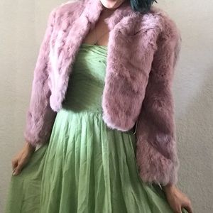 Antonio Melani mauve and teal rabbit Fur Shrug